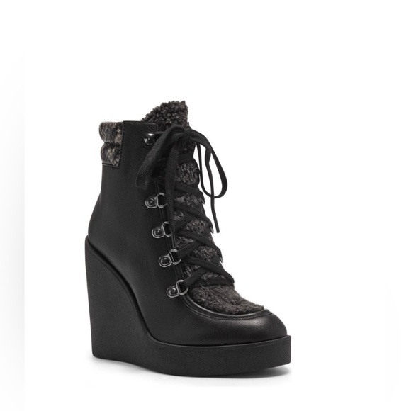 ♣️NWT Jessica Simpson Genuine Leather & Wool Wedge Booties - Picture 1 of 13